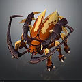 Vibrant Orange Red Beetle Creature With Long Curved Antennae Spiked Exoskeleton And Multiple Legs