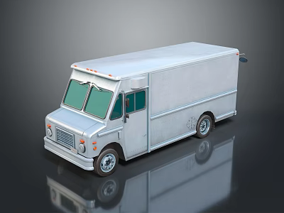 Silver Metallic Food Truck With Green Windows And Reflective Surface 3d model