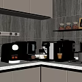 Modern Kitchen Interior Design With Various Countertop Coffee Machines And Appliances