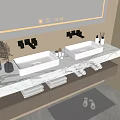 Modern Wall Mounted Bathroom Vanity With Double Sinks Marble Countertop Illuminated Mirror And Towels