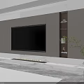 Modern TV Wall Design With Marble Panels Recessed Lighting And Green Plant