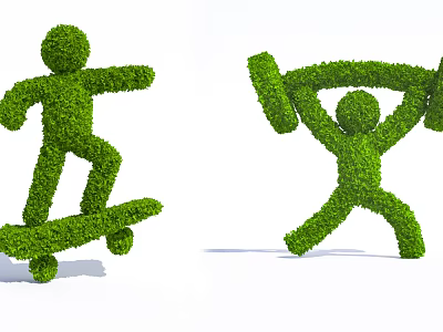 Creative Shrub Topiary Sculptures Depicting Skateboarding And Weightlifting Figures 3d model