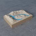 Terrain Model Commercial Equipment With Wooden Base Mountain And Blue River