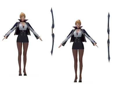 Game Movie Female Character In Uniform Style Outfit With Longbow Weapon 3d model