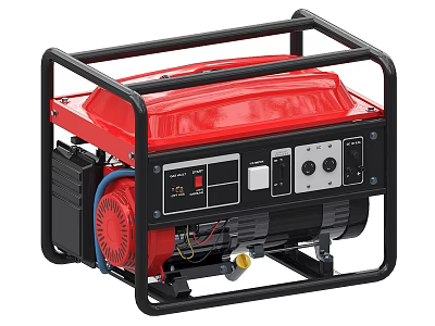 Industrial Equipment Portable Generator With Red Metal Frame And Control Panel 3d model