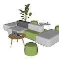 Gray Green Leisure Sofa Set with Modular Design Green Ottomans Coffee Table Laptop and Plant