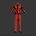 Red Casual Jumpsuit With Black Decorative Straps And Waist Belt Design