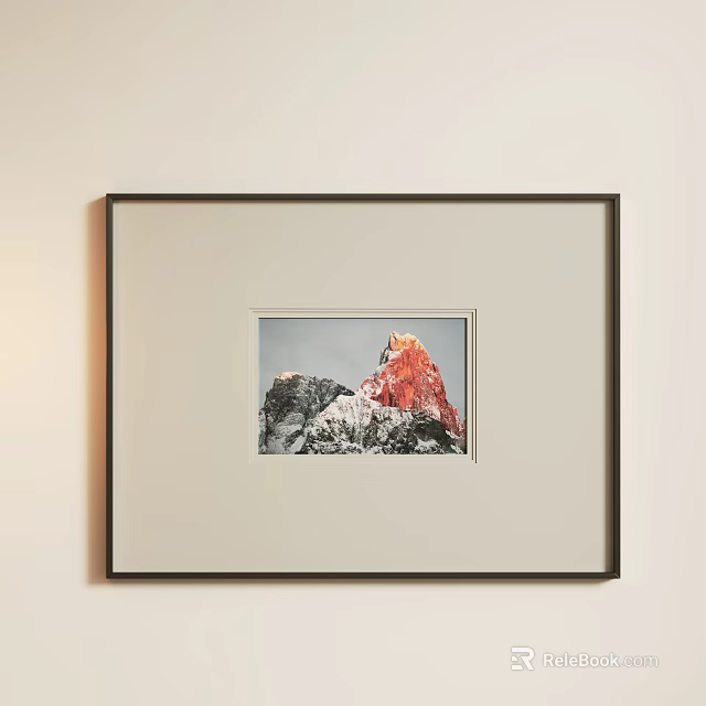 Abstract Painting With Red And Gray Colors In Black Frame On Light Wall 3d model 