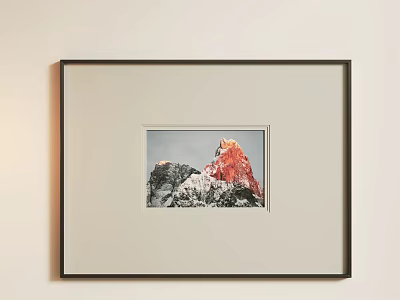 Abstract Painting With Red And Gray Colors In Black Frame On Light Wall 3d model