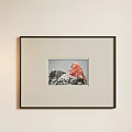 Abstract Painting With Red And Gray Colors In Black Frame On Light Wall