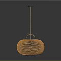 Orange Woven Round Pendant Light with Black Top Hanging via Cord