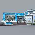 Beijing International Golf Club Exhibition Booth With Blue Background Display Images And Reception Counter
