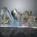 Colorful Textured Mountain Sculpture On Reflective Display Surface With Natural Details