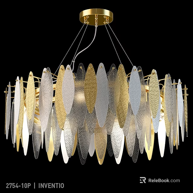 Elegant Modern Chandelier With Textured Gold And Silver Leaf Shaped Panels 3d model 