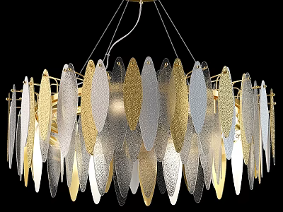 Elegant Modern Chandelier With Textured Gold And Silver Leaf Shaped Panels 3d model
