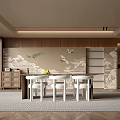 Modern Living Room Interior With Wooden Accents Landscape Pattern Wall And Round Table
