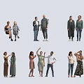 Diverse Group of People in Various Poses Standing Interacting with Casual and Formal Clothing Styles
