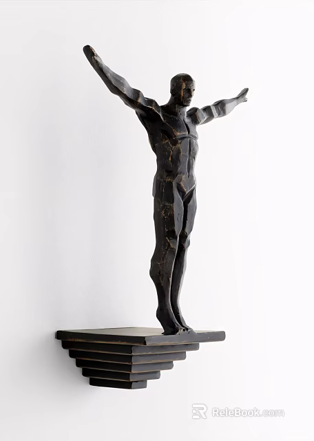 Black Human Figure Sculpture Ornament Decoration Set With Base And White Background Wall 3d model 