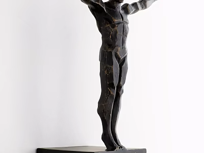 Black Human Figure Sculpture Ornament Decoration Set With Base And White Background Wall 3d model