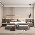 Modern Bedroom Interior Design With Striped Wall Paneling Pendant Lights Open Shelving And Light Carpet
