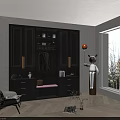 Modern Dark Shoe Cabinet with Golden Handles Drawers Clothing Rack and Bench