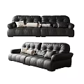 Black and Cream Leather Two Seater Sofas with Comfortable Decorative Cushions 3d model