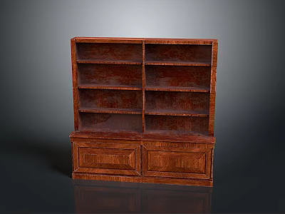 Classic Brown Wooden Bookcase With Multiple Shelves And Bottom Storage Cabinets 3d model