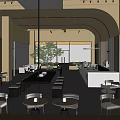 Modern Café Interior With Large Windows Indoor Tree Round Tables And Open Bar 3d model