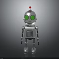 Silver Robot Character With Green Eyes Red Top And Metallic Mechanical Body