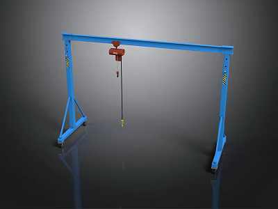 Blue Mobile Gantry Crane With Red Electric Hoist And Wheels For Industrial Use 3d model