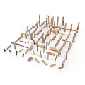 Wooden Scene Components With Various Length Sticks And Small Green Elements