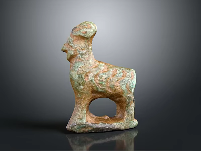 Ancient Bronze Ram Sculpture with Green Patina Standing Pose and Body Hole 3d model