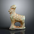 Ancient Bronze Ram Sculpture with Green Patina Standing Pose and Body Hole