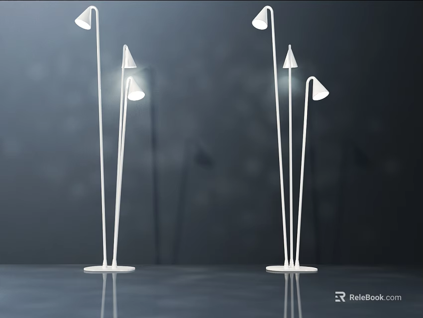 Modern White Multi Head Floor Lamps With Sleek Design And Reflective Base 3d model