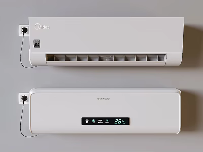 Two White Wall Mounted Midea Air Conditioners With Digital Display And 26C 3d model