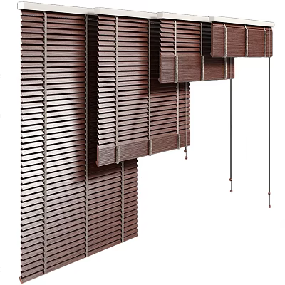 Brown Wooden Window Blinds with Vertical Slats Stylish Design Durable Material Light Control Home Decor 3d model
