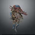 Vibrant Sci Fi Fantasy Creature With Mechanical Appendages And Sharp Teeth