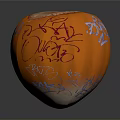 Orange Pumpkin with Colorful Graffiti Art Blue and Red Patterns Cut Top Revealing Fresh Interior