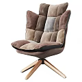 Comfortable Wingback Accent Chair With Blue Gray Brown Patchwork Velvet Upholstery And Wooden Tripod Base