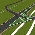Road Infrastructure Design Featuring Intersection Green Turn Lanes And White Traffic Markings 3d model
