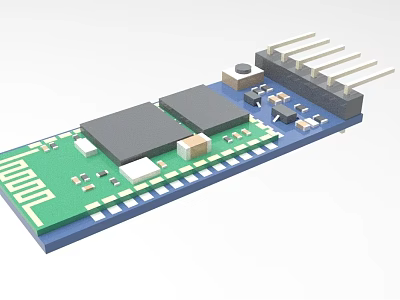 Industrial Circuit Board With Black Chips Electronic Components Green Substrate And Metal Pins 3d model