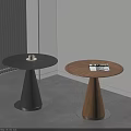 Round Black And Wooden Dining Tables With Coffee Cup And Magazines In Minimalist Interior