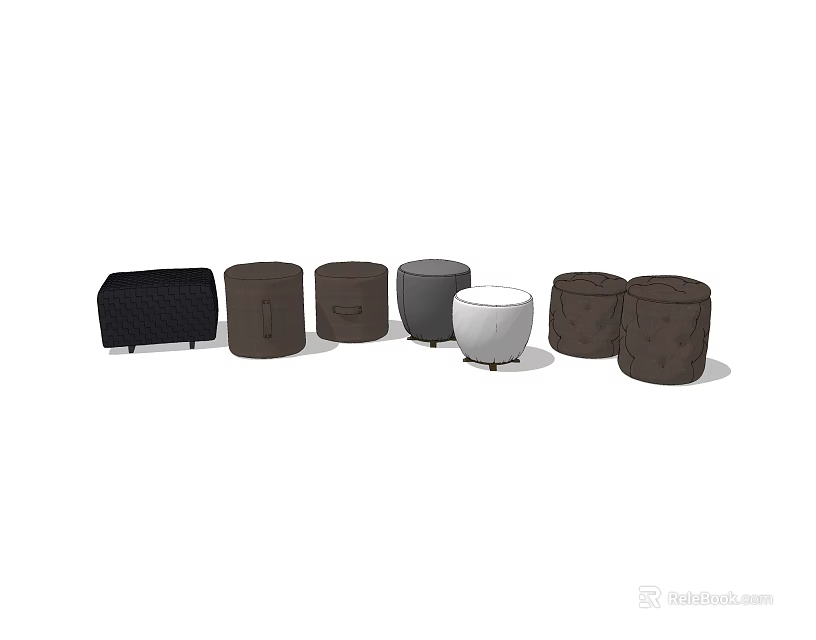 Various Modern Ottoman Sofa Stools With Black Brown Gray White Colors And Simple Design 3d model