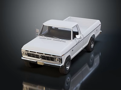 Stylish White Pickup Truck On Dark Background With Clear Reflection 3d model