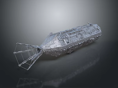 Detailed Metallic Cosmic Spaceship With Complex Structure And Tail Thruster Design 3d model