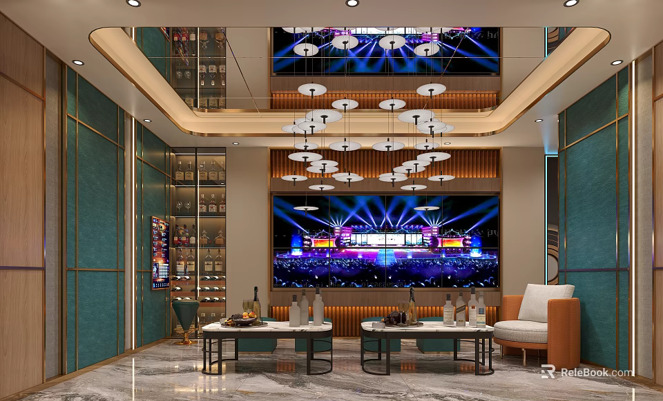 Luxury KTV Interior With Stage Lighting And Comfortable Seating 3d model