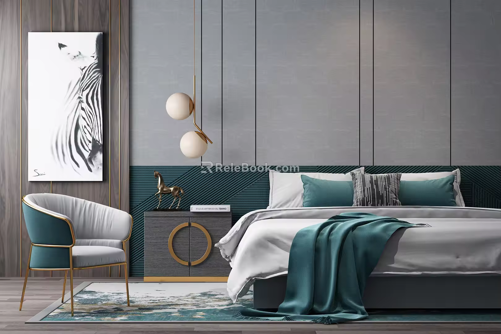 Modern background double bed combination 3d model