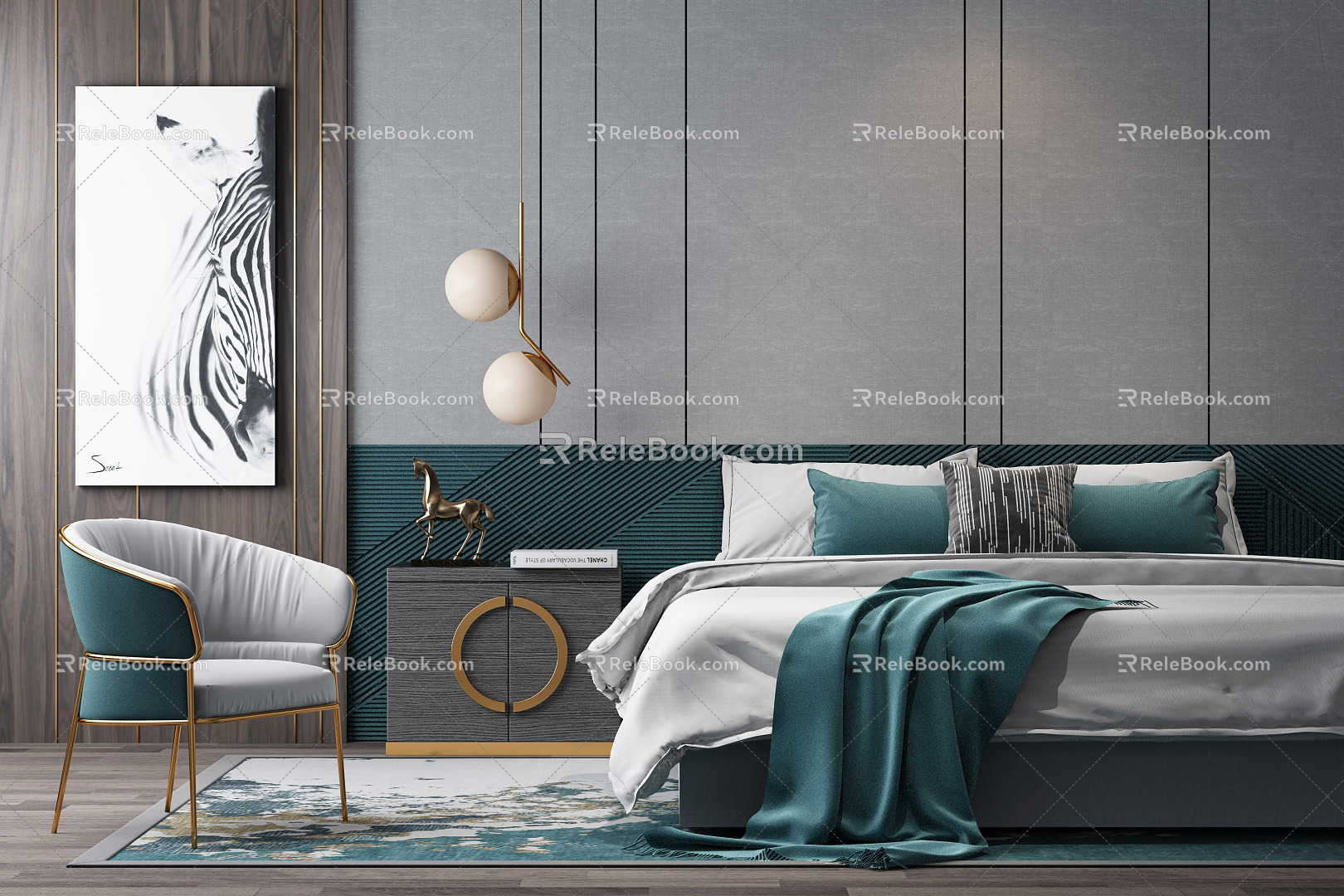 Modern background double bed bed combination 3d model