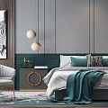 Modern background double bed combination 3d model