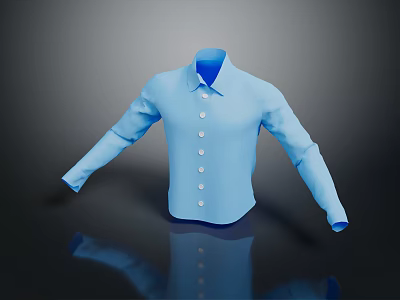 Blue Long Sleeve Shirt With Button Front Design And Classic Collar 3d model